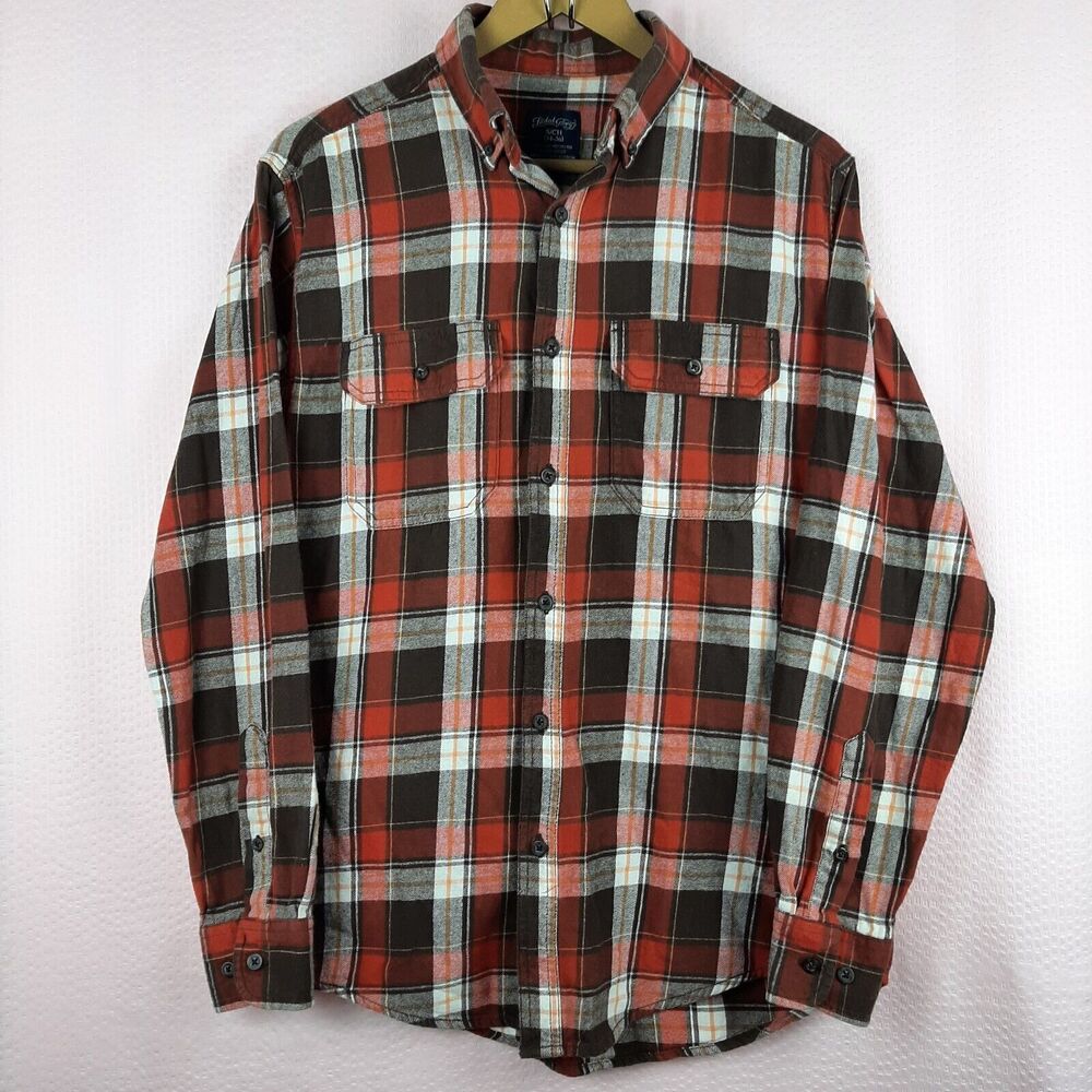 Faded Glory Men Plaid Button Down Long Sleeve Shirt 100% Cotton Size S